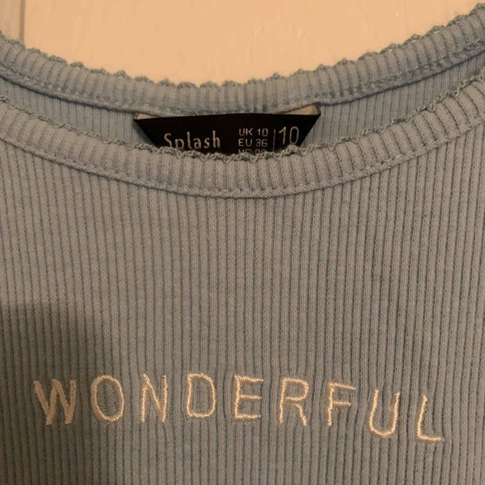 pastel blue solid ribbed knit top